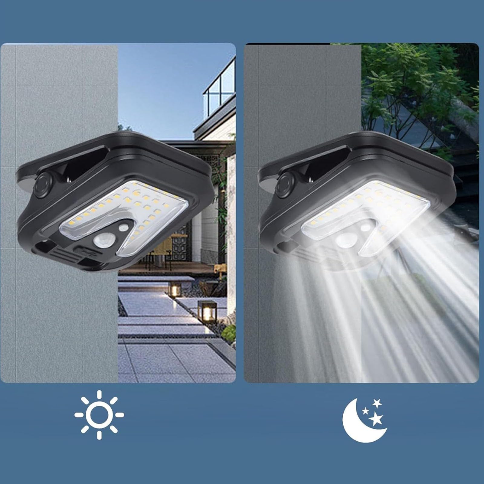 Solarne światła bezpieczeństwa LED z czujnikiem ruchu lampa USB, automatyczne włączanie/wyłączanie, 4 lampy zatrzaskowe do ogrodu, garażu, podjazdu, patio, podwórza, werandy, schodów, balkonu