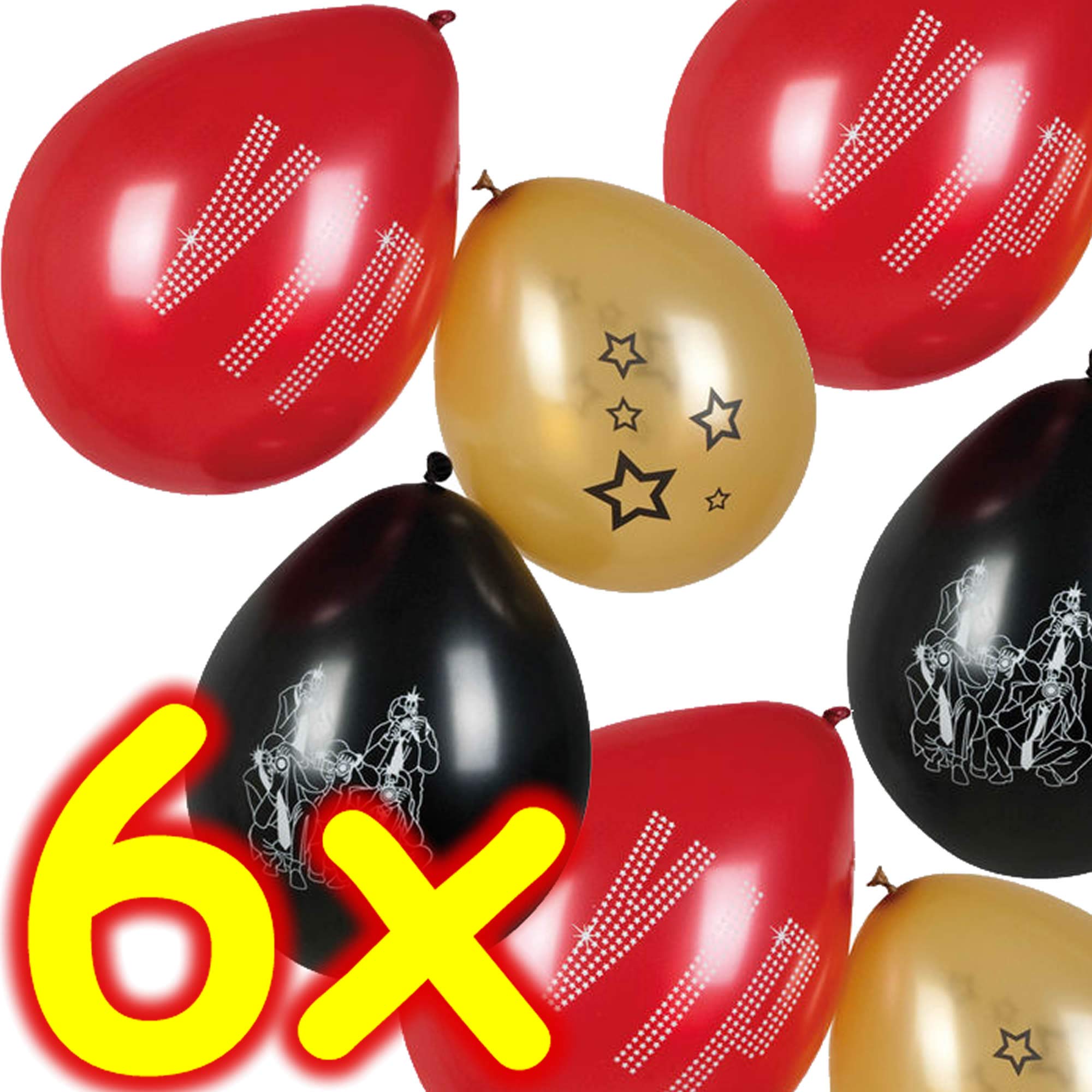6 Hollywood & VIP Luftballons Für Mottoparty – Rot, Gold, Schwarz, Ca. 78 Cm Umfang