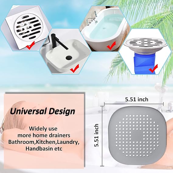 Bovinde Hair Drain Catcher,Square Cover for Shower 4 Pack (Aluminium Grey)