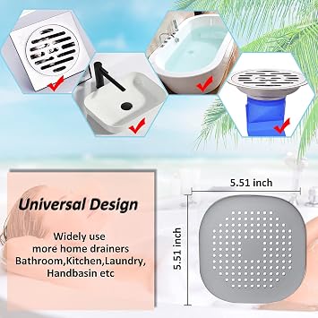 Bovinde Hair Drain Catcher,Square Cover for Shower 4 Pack (Aluminium Grey)