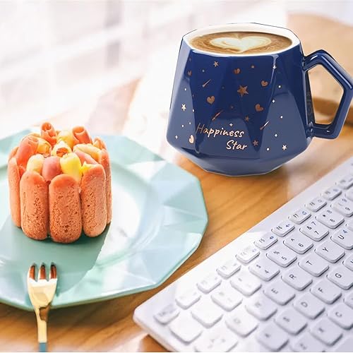 Miniatura 2 de Taza de café de regalo para mujeres y hombres, taza de té con tapa, bonita taza de cerámica de estrella de la felicidad para cumpleaños, graduación,