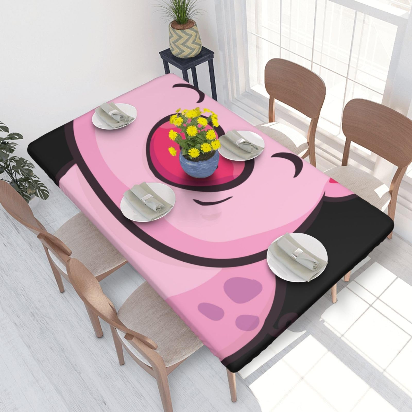 BNVSADC smile pink pig Printed 4FT Tablecloth 122x76 CM Polyester Kitchen Water Resistant Table Cloth Dining Table Decoration Table Covers