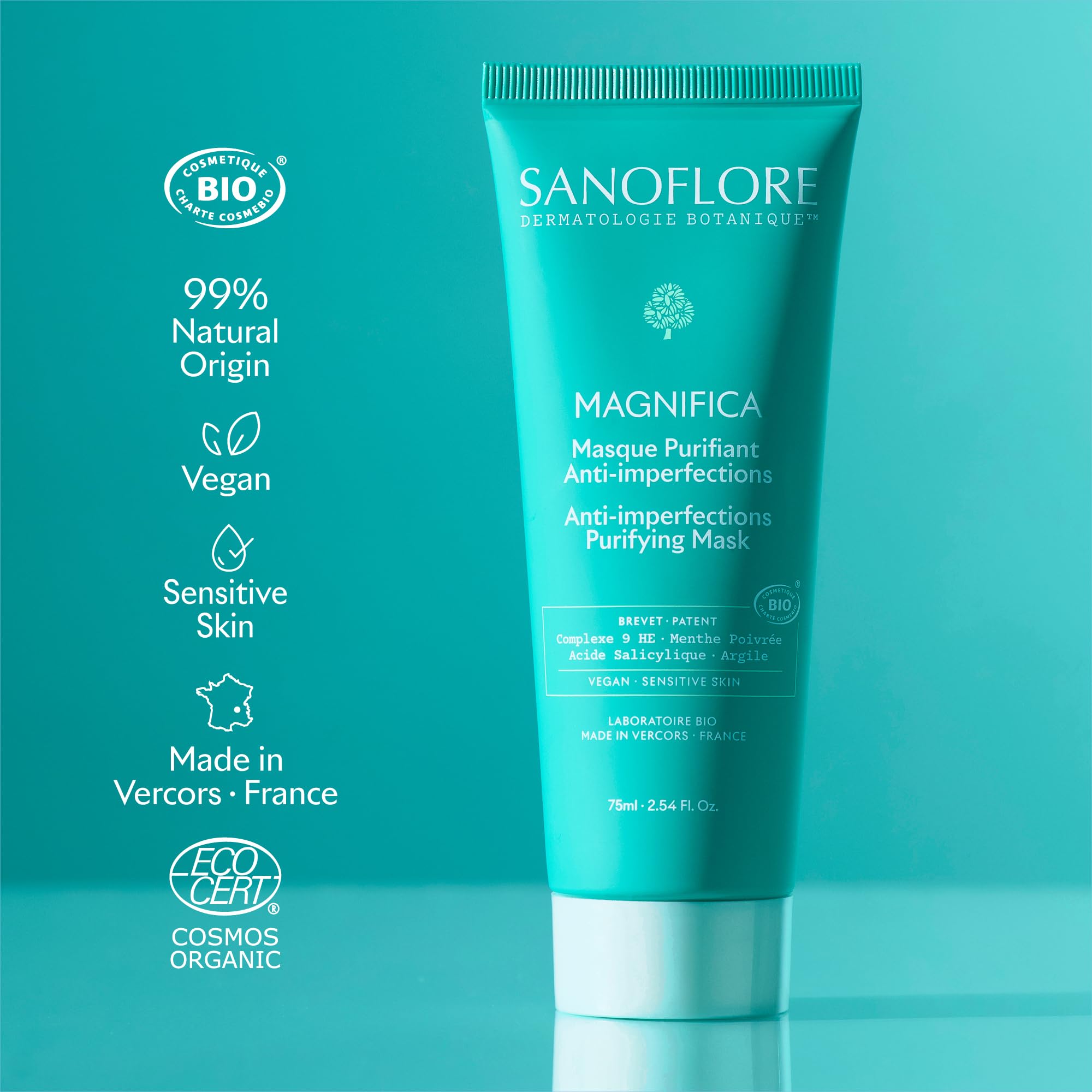 Sanoflore Magnifica Bio-Maske gegen Unreinheiten – Mattierende Pflege für Mischhaut bis fettige Haut – 75 ml