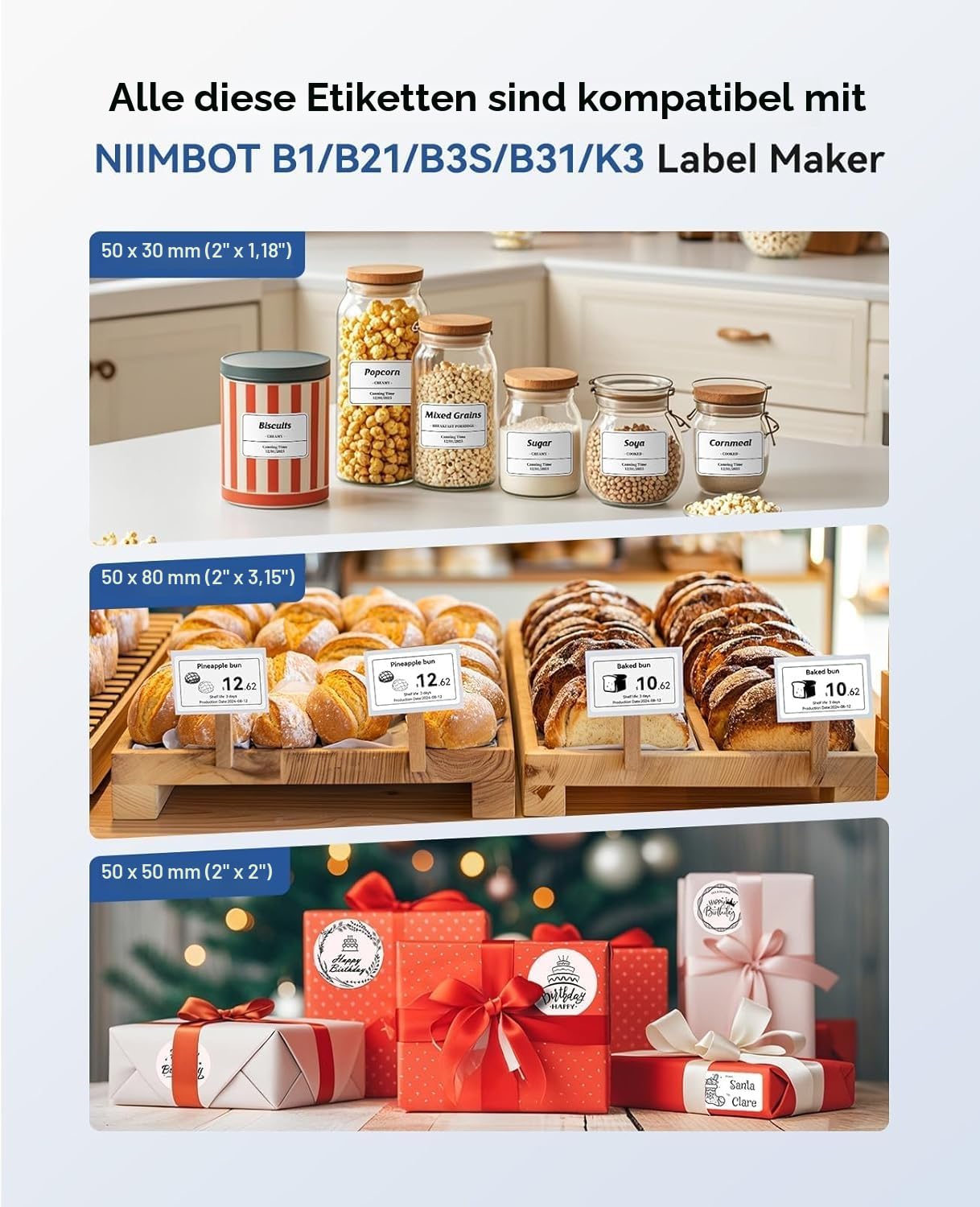 NIIMBOT Etikettendrucker, B1 Bluetooth Etikettiergerät mit Größeres Etikett, Selbstklebendes Aufkleber Druckgröße 20-50 mm Kompatibel mit iOS und Android für Heim, Büro, Blau
