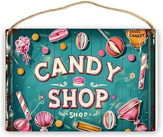 Tempting candy 'Candy Shop' Wooden Hanging Painting,Classic Dessert Shop & Candy Shop Wall Art decor Illustration,for Kid room,Candy Store,Cafes,bar,Funny Gifts for Candy Enthusiast 8x12 inch