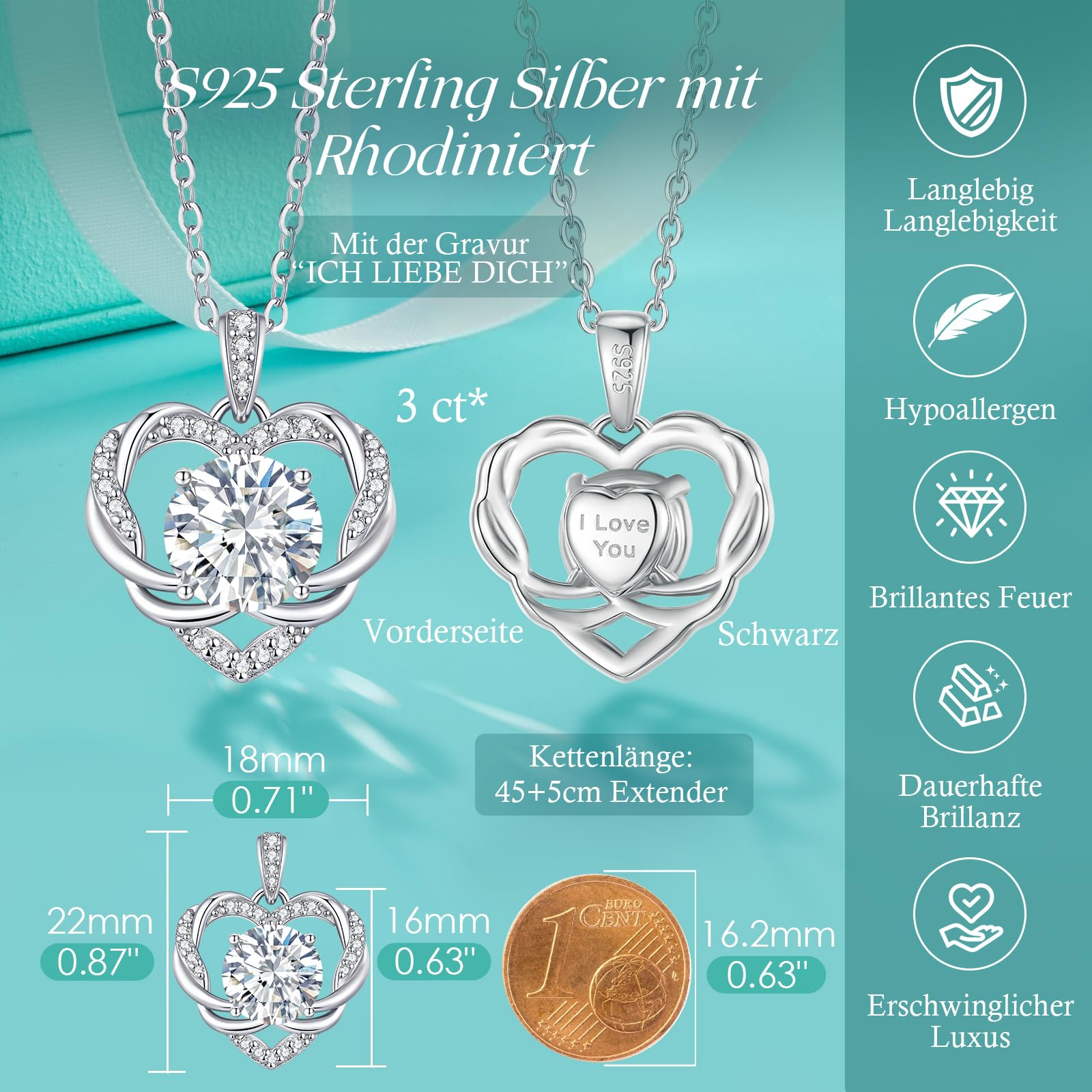 LOUISA SECRET Collana donna Infinity Heart Mini Twisted Heart Mossanite Collana in argento sterling 925 Regalo di compleanno per donna Natale San Valentino Gioielli
