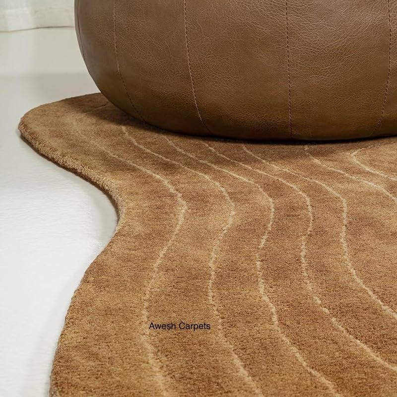 Image of Irregualr Shape Hand Tufted Carpet Pure Soft Wool Non Slip & Durable Easy to Clean Floor Area Rug Modern Design Carpet for Living Room 5x8 Feet (150x240 cm)