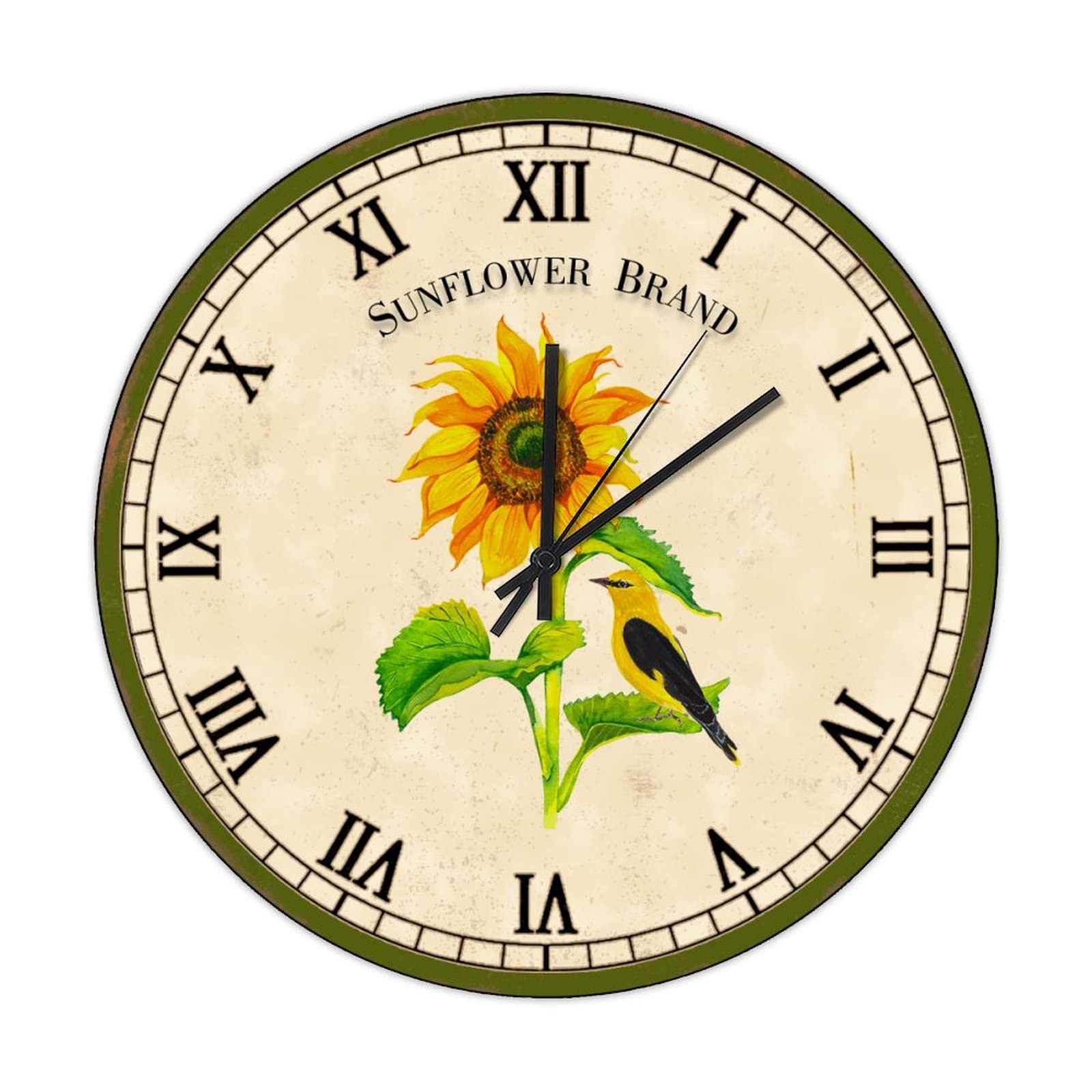 Horloge murale rétro en bois tournesol vintage 38cm pour décoration salon et chambre