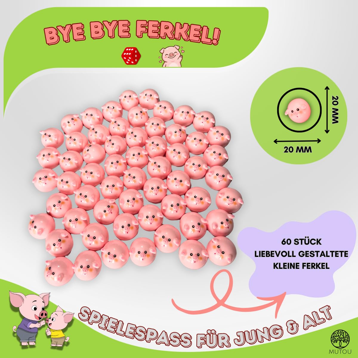 Mutou Débarrassez-vous du porcin. Le jeu de dés sauvage Pig Hole en bois | 60 cochons | Jeu de fête et jeu familial pour 2 à 6 joueurs | Jeu de société Big Hole