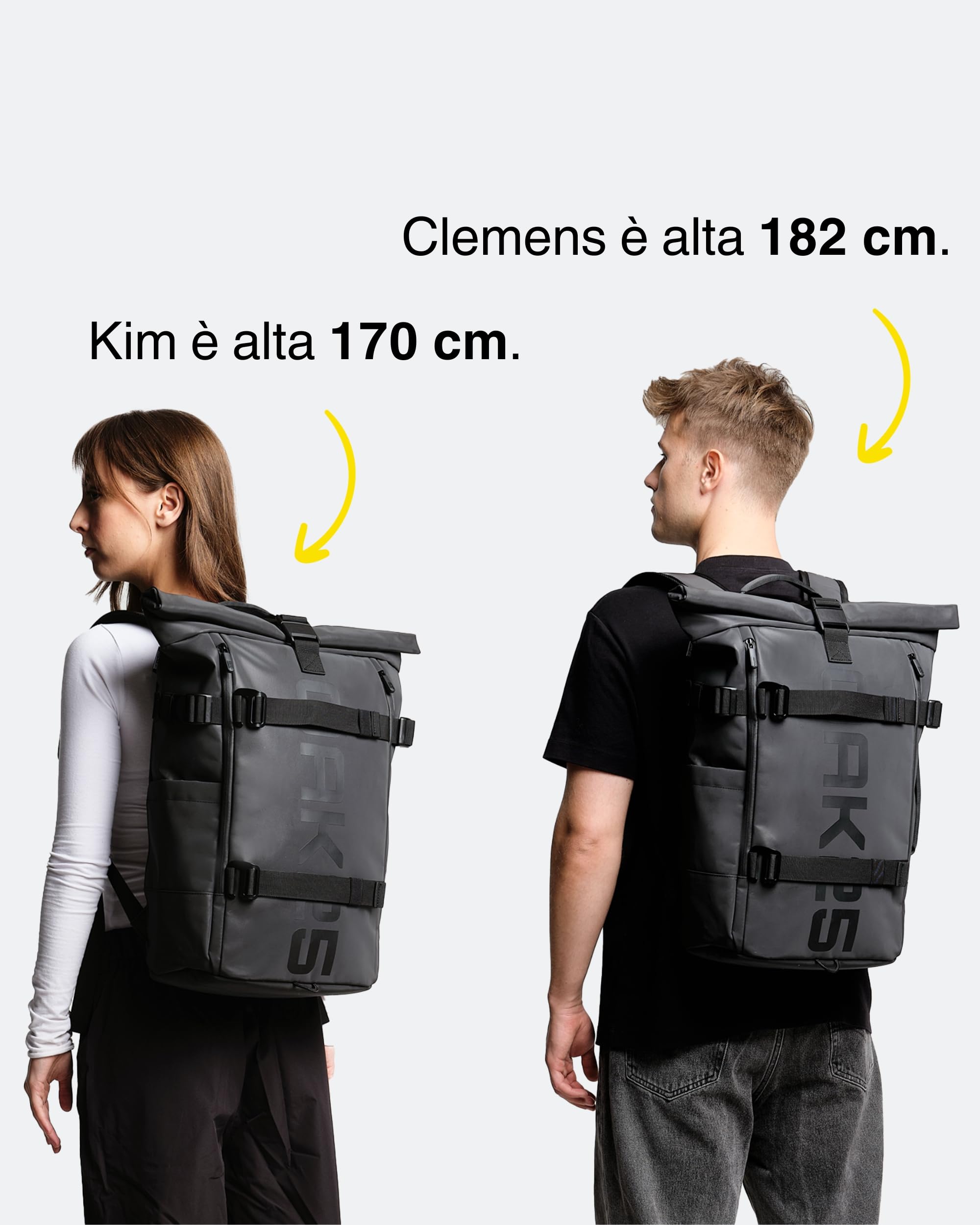 OAK25 Zaino Rolltop Riflettente da Donna & Uomo Nero - Luminite Rolltop - Zaino Roll Top per il Lavoro e la Bicicletta - Scomparto per Laptop fino a 16 Pollici - 23L Riflettente