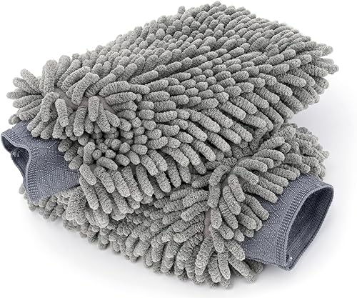 Manopla de lavado de coche azul marino de gran tamaño, guante de microfibra de chenilla de primera calidad, guante de limpieza de coche de chenilla