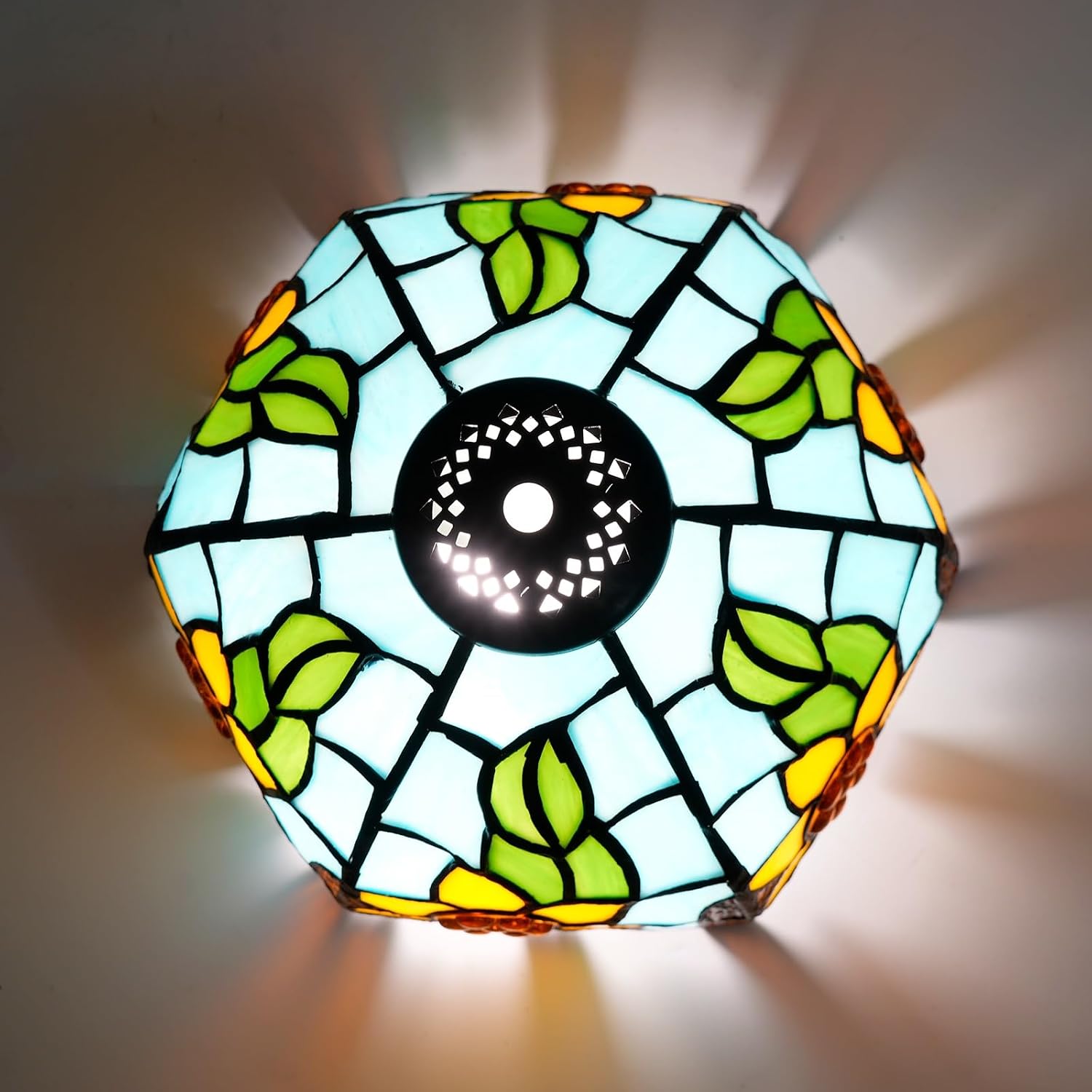 Tiffany Style Lamp Shade Replacement 8 Inch Sunflowers Floral Stained Glass Ceiling Light Shade Handcrafted Dome Small Lampshade for Beside Table lamps Pendant Lights Chandeliers