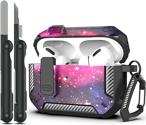 Miniatura 8 de RFUNGUANGO Funda para AirPods Pro con kit de limpieza, armadura protectora militar rígida con bloqueo para funda de carga AirPod Pro, LED frontal