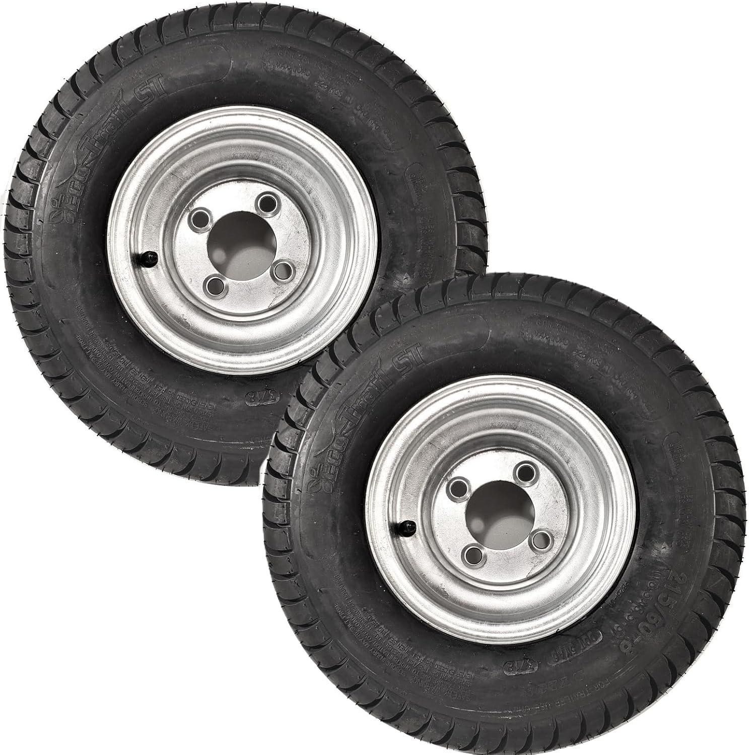 eCustomrim 2-Pack Trailer Tires On Galvanized Wheel Rims 18.5X8.50-8 215/60-8 Load C 4 Lug - 2 Year Warranty w/Roadside