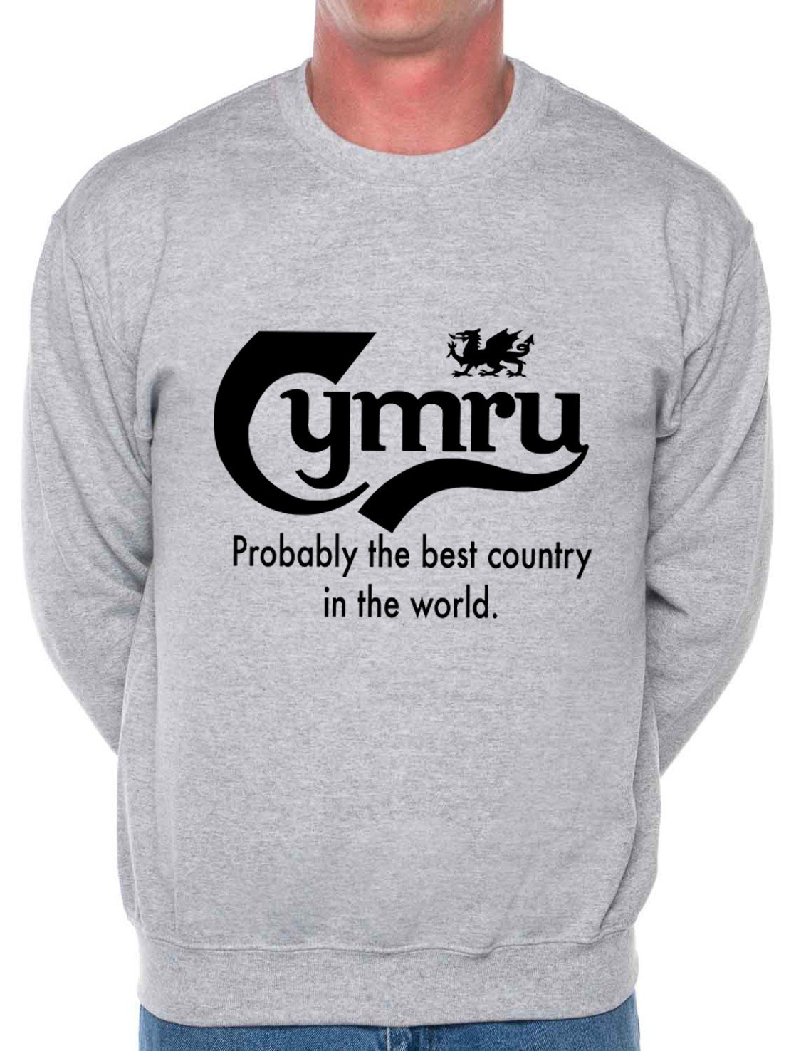 Print4u Unisex Grey Wales Cymru Best Country Welsh Sweatshirt Large Black Text