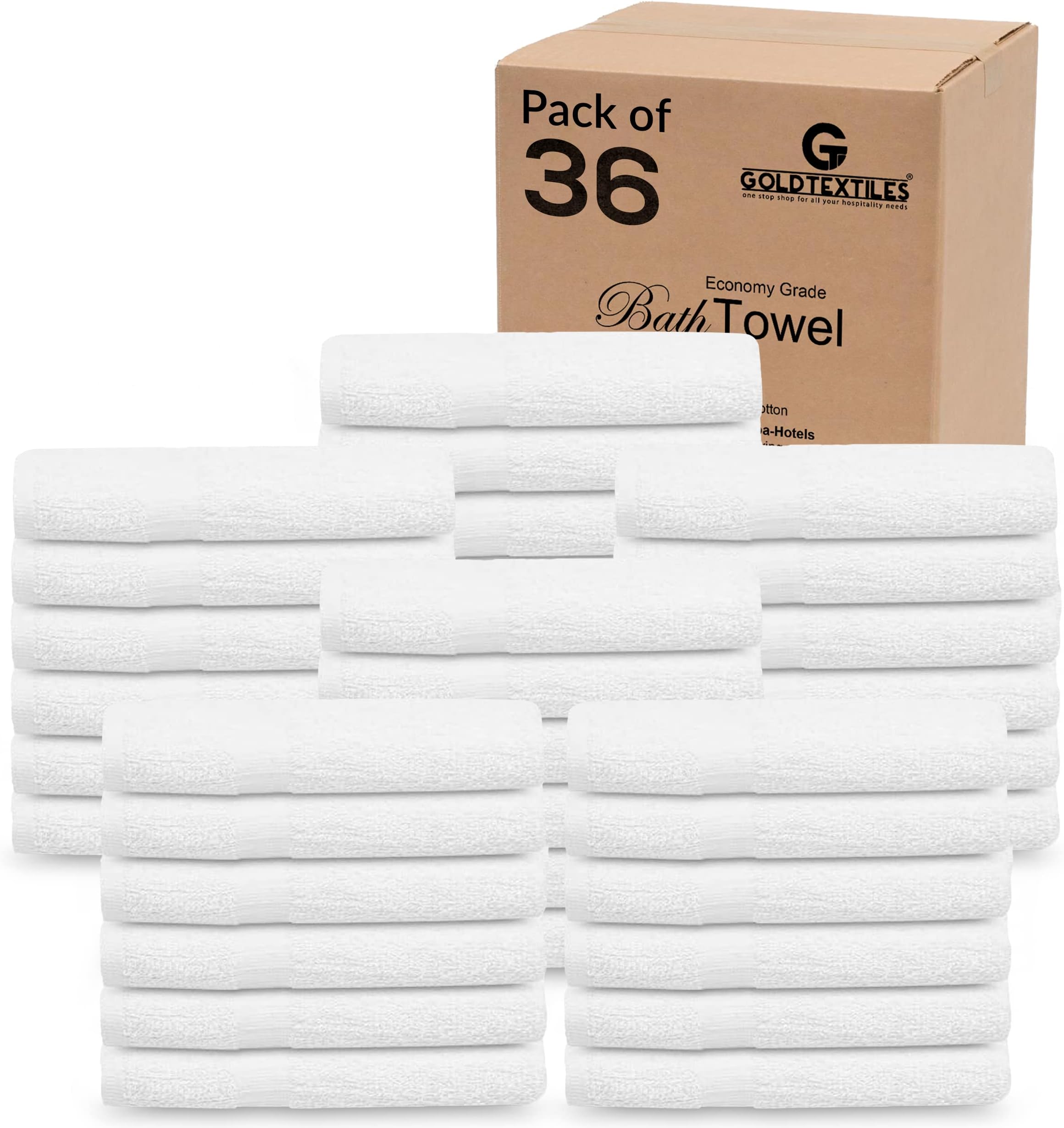 GOLD TEXTILES 36 Pack White Small Bath Towels 20x40 Inches - Cotton Blend Economy Cheap Bulk Bath Towels for Commercial Uses, Gym, Salon, Spa & Hair- Lightweight Quick Drying (36 White)
