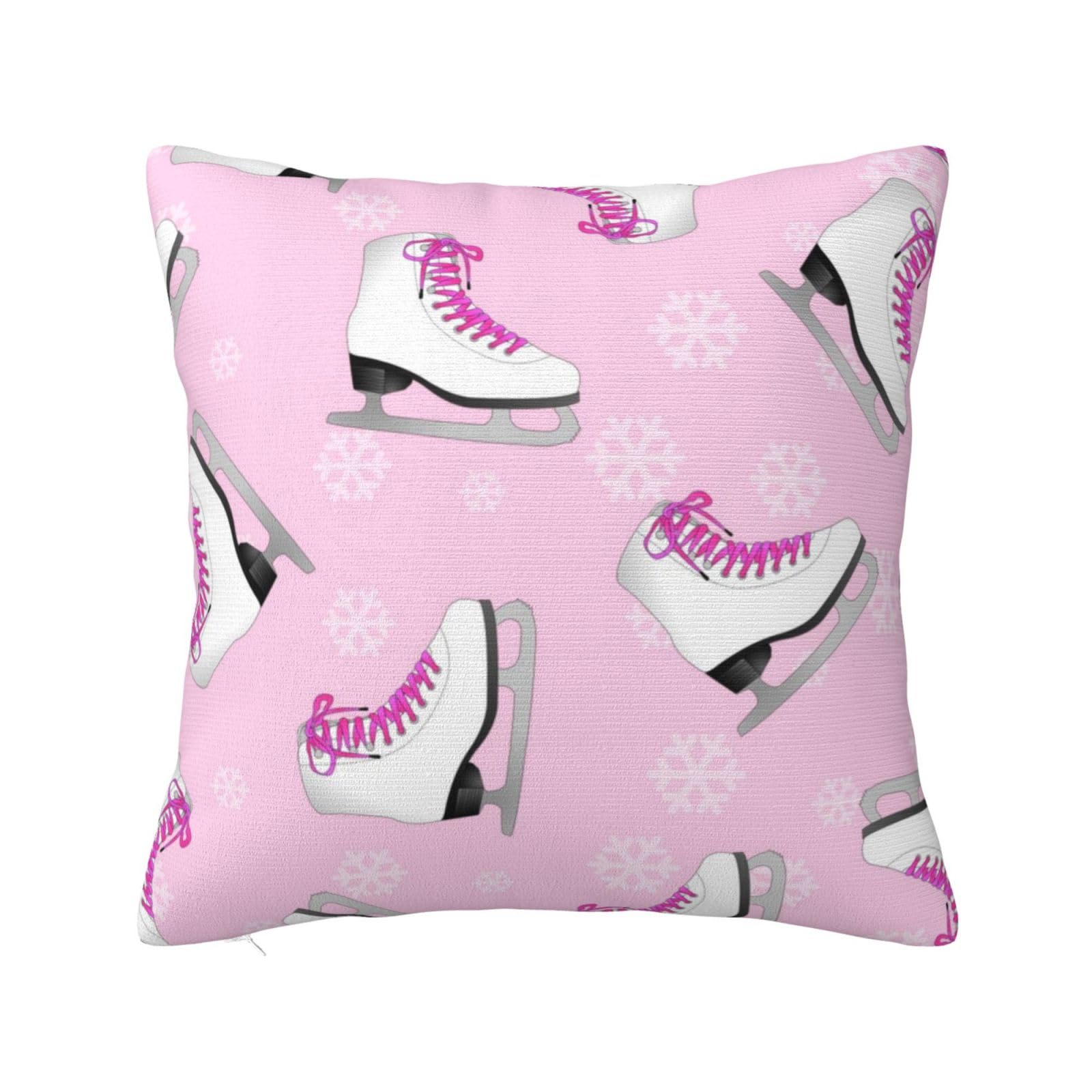 Ice Skating And Snowflake, Throw Pillow Cover Decorative Polyester Pillowcase Soft Cushion Covers 16"x16"