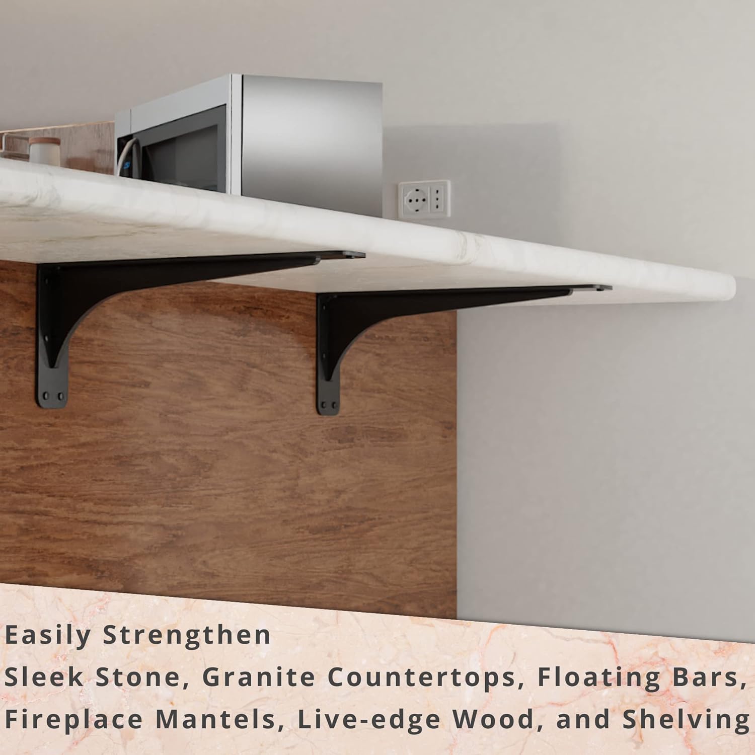 Starby Gladiator Series Solid Heavy Duty Welded 500 Lb Low Profile Granite Countertop Support Shelf Brackets Floating Shelf Discrete Slim 500 LB Capacity (2 Pack) (7" x 17" x 2x5)