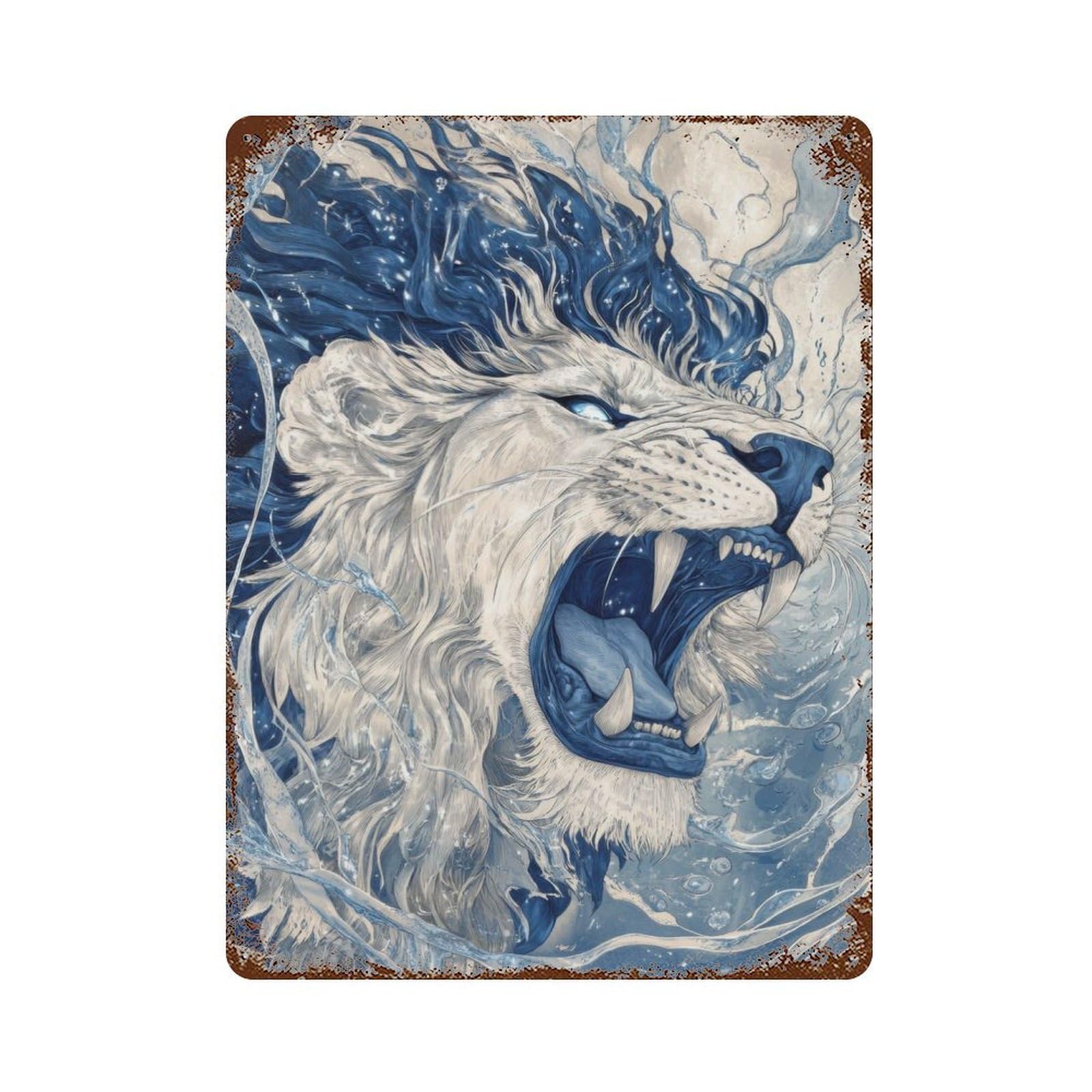 Rusty Metal Tin Sign with Roar of The Lion Design 15.7"x11.8", for Garage, Bar And Workshop Decor, Decorative Metal Wall Art