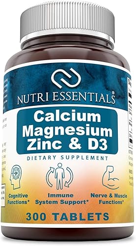 Nutri Essentials Calcium Magnesium Zinc + Vitamina D3 Tablets- Promueve huesos fuertes y dientes, soporta la función nerviosa y muscular* (300