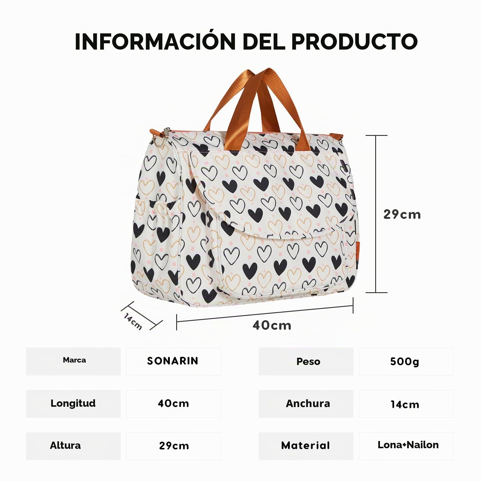 SONARIN Gran Capacidad Elegante Bolsa de Pañales para Bebé,Maternidad Messenger Impermeable Bolso Bandolera de Cambio Bolsa de Viaje para Pañales con Correa de Hombro & Cambiador
