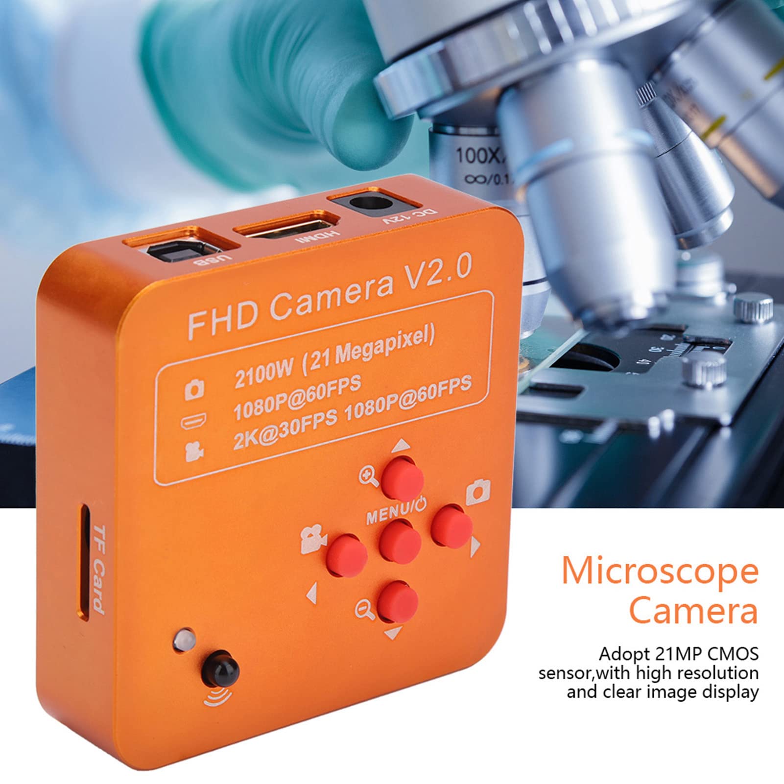 Cryfokt Kamera Mikroskopowa 21 MP z Mocowaniem Typu C, i USB – Kamera Wideo HD 2K/1080P z obsługą Kart TF i pilotem; Przeznaczona do Mikroskopów Przemysłowych, Monitorów, Pro