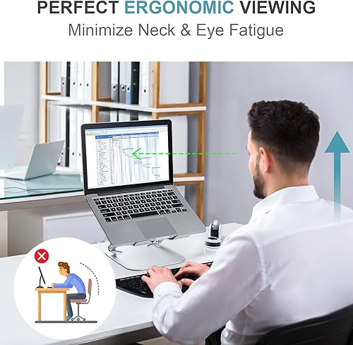 Miniatura 2 de SHUWEI Soporte de refrigeración para laptop con ventilador de 3 velocidades, soporte de computadora portátil de altura ajustable para escritorio,