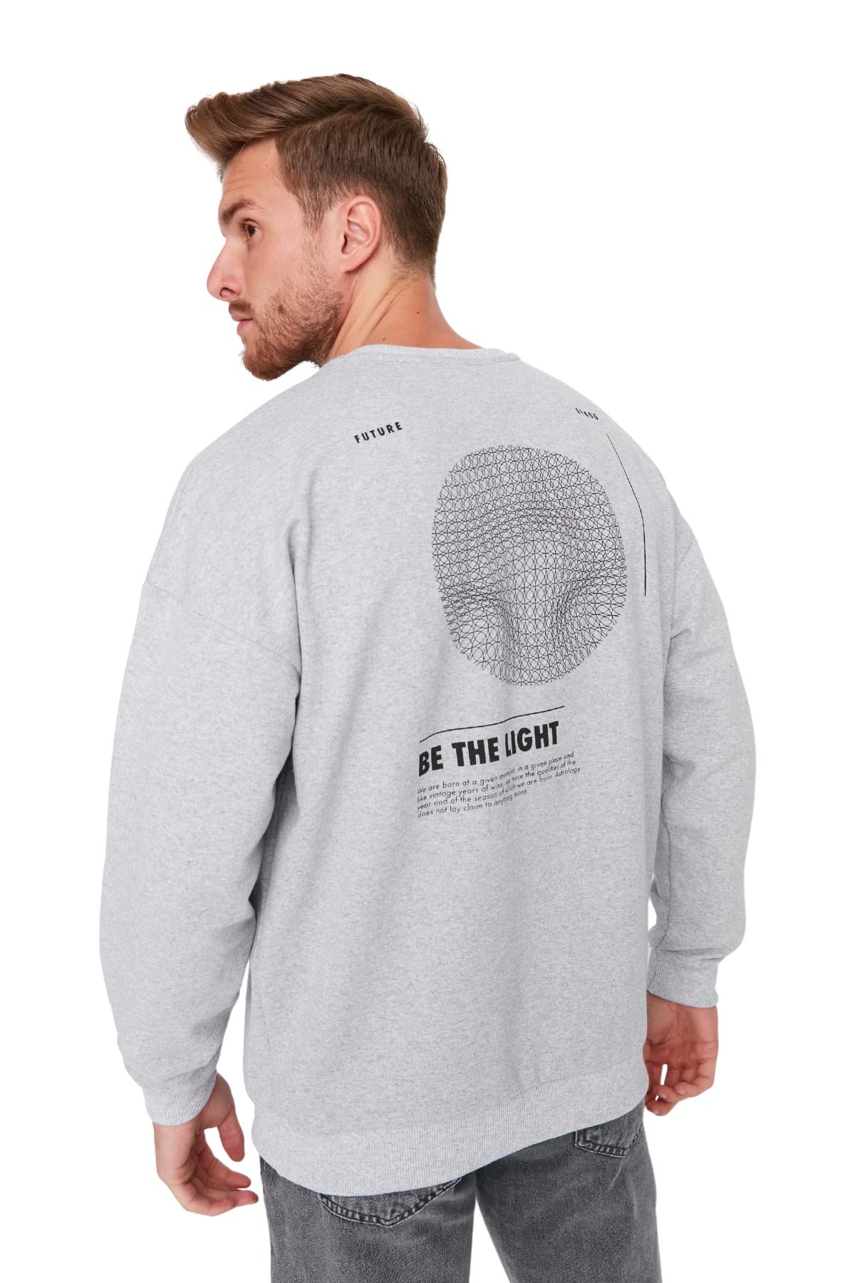 Trendyol Collection Herren Grau Es Oversize-Sweatshirt Mit Mystischem Aufdruck – Langarm, Fleece Für - Mittel