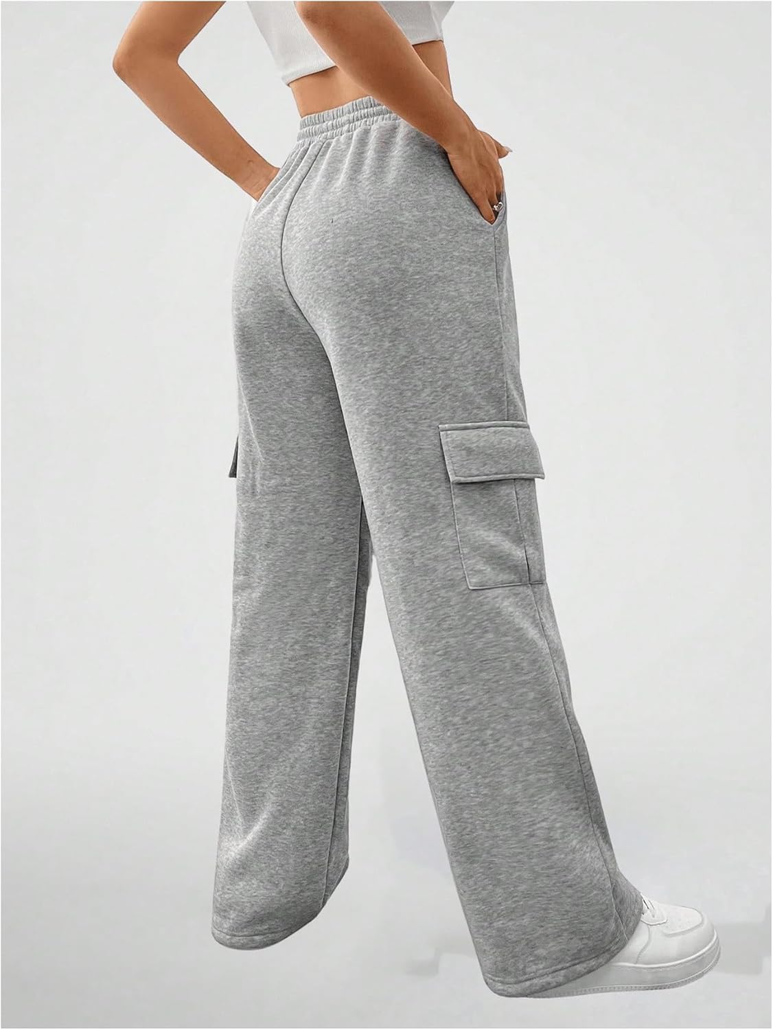 Girl's Elastic Waist Straight Leg Sweatpants Loose Casual Cargo Pants with Pocket - Image 2
