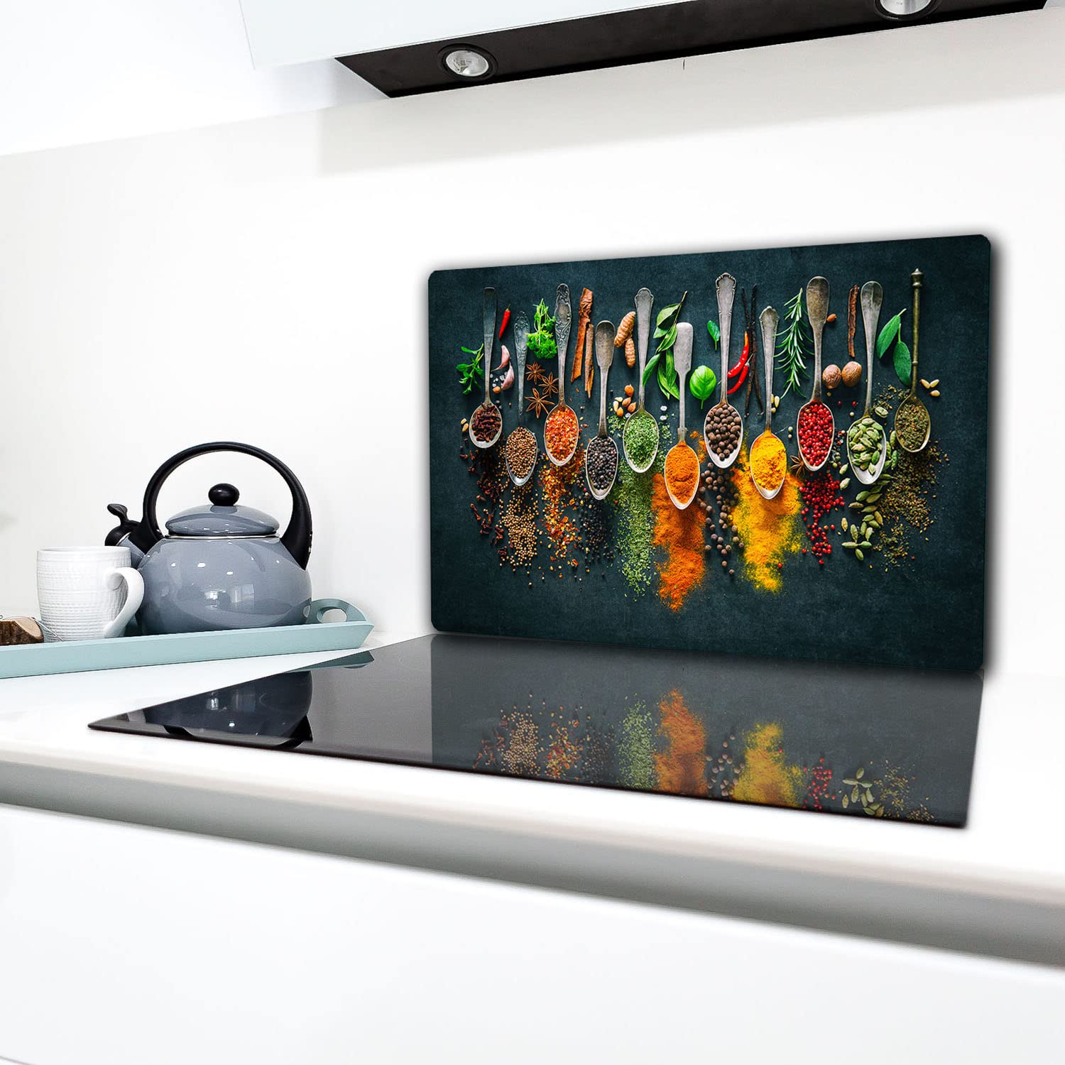 TMK ArtDeko Herdabdeckplatte 1 Teilig 80x52 cm - Spritzschutz Herdabdeckung – Herdschutz aus Sicherheitsglas – Robust, Hygienisch & Rutschfest– Schutz für Induktion, Ceran, Gas & Elektro
