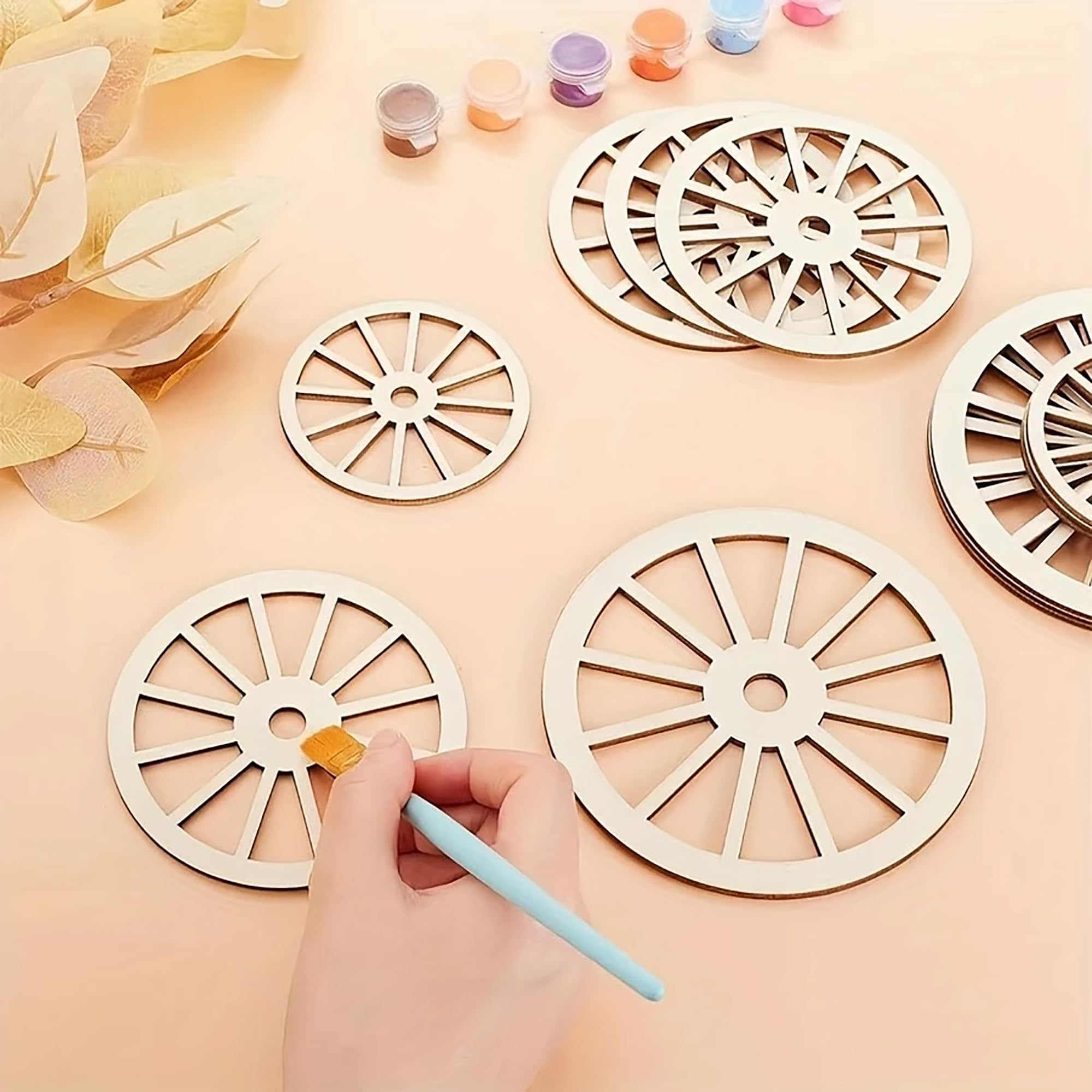 Cliths Decorative Mini Wooden Truck Wheels Set for Crafts, Table Decor, DIY Projects, Rustic Hanging Holiday Accessories, Wood Cutouts for Home Decoration, Seasonal Wall Art 2
