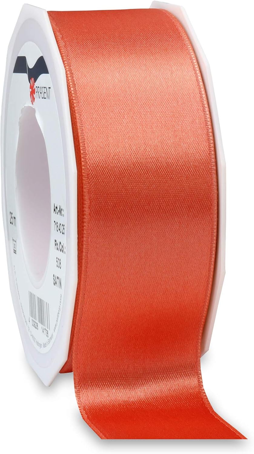 Präsent - Satin Ribbon Living Coral 40 mm Width, 25 m Length, Taupe