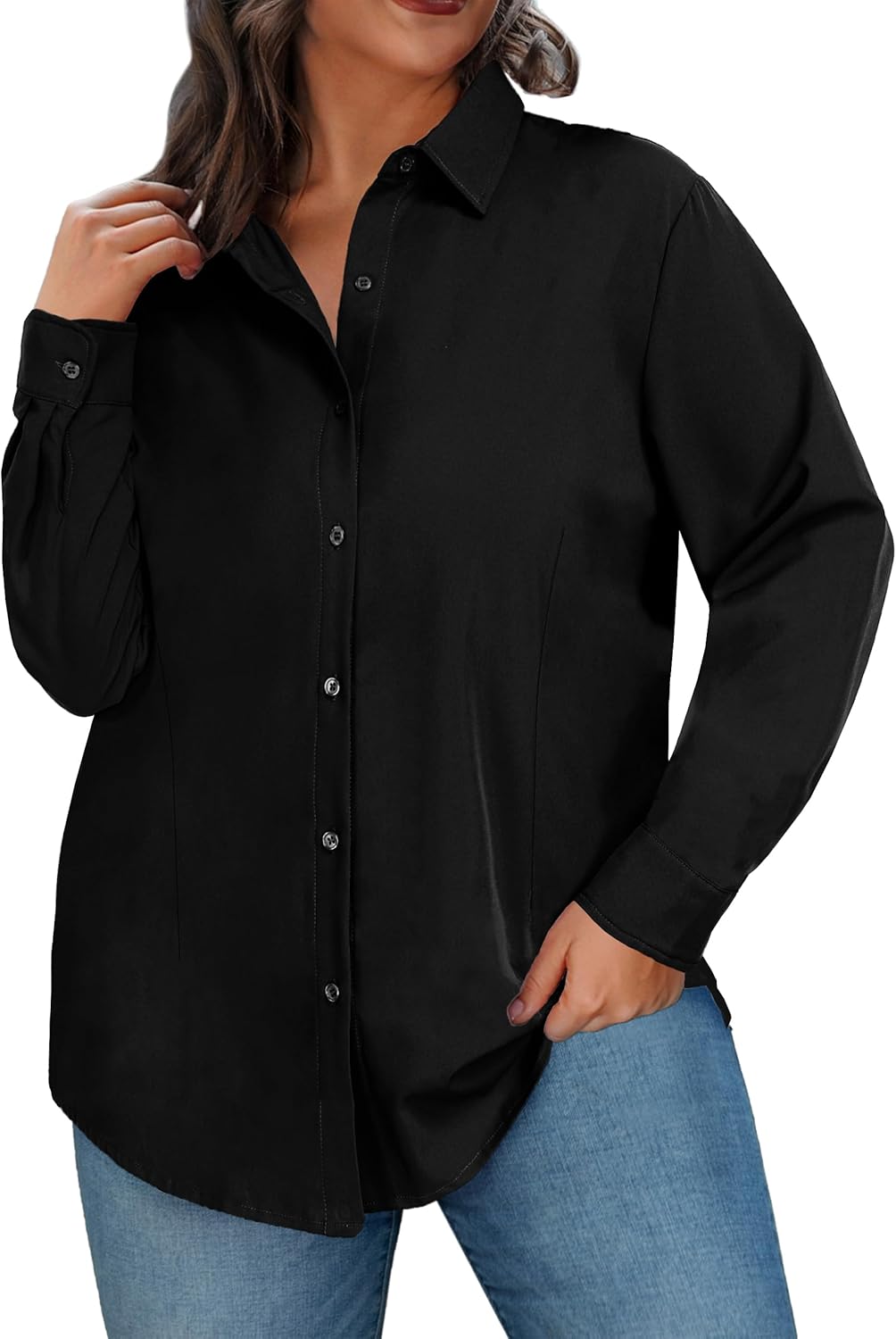ForHailey Plus Size Button Down Shirts for Women Long Sleeve Collared Casual Shirt Office Work Classic Blouse Tops XL-5XL