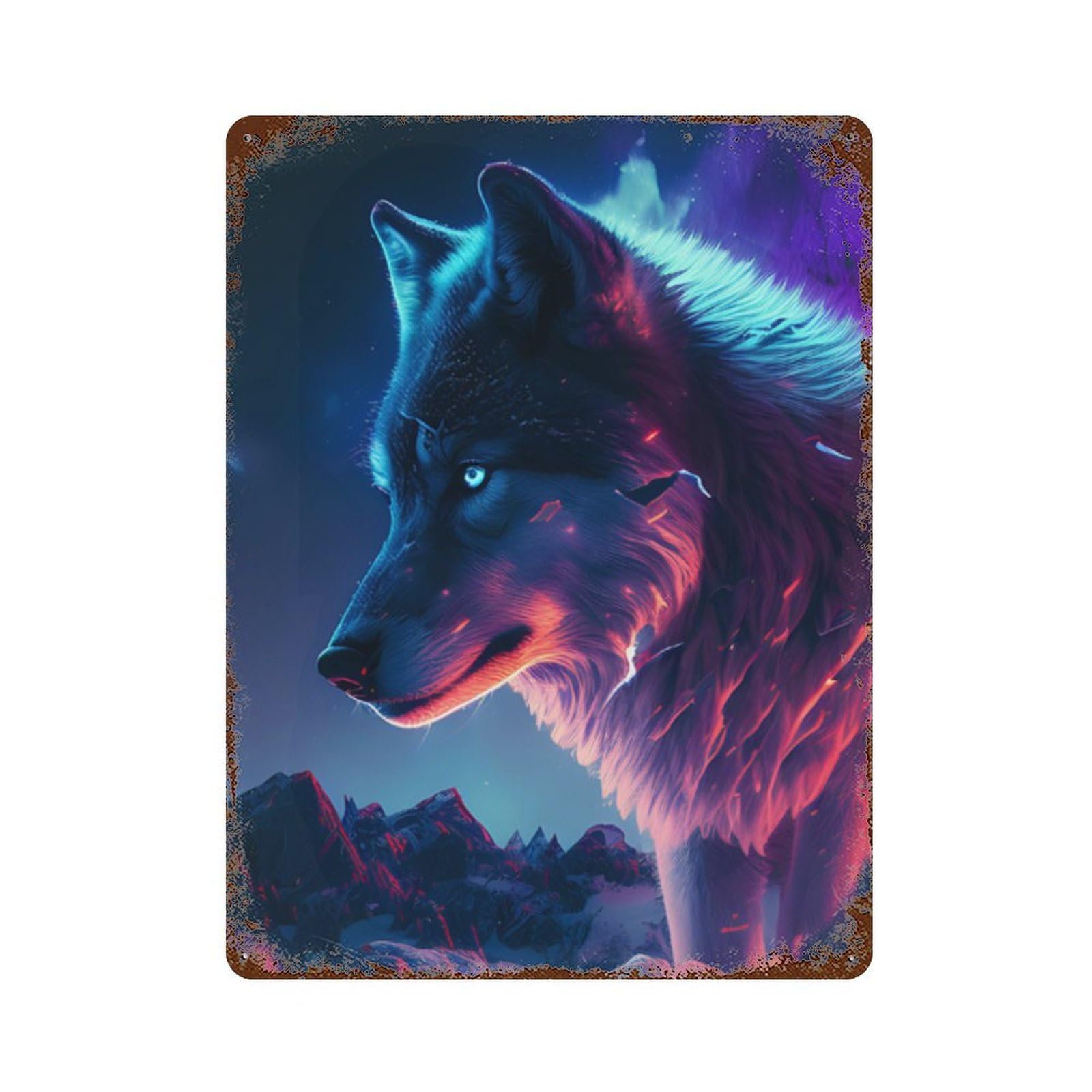 Retro Metal Sign with Wolf Spirit Digital Art Print Design 15.7"x11.8", for Shed, Workshop And Garage Wall Decor, Old School Wall Decor