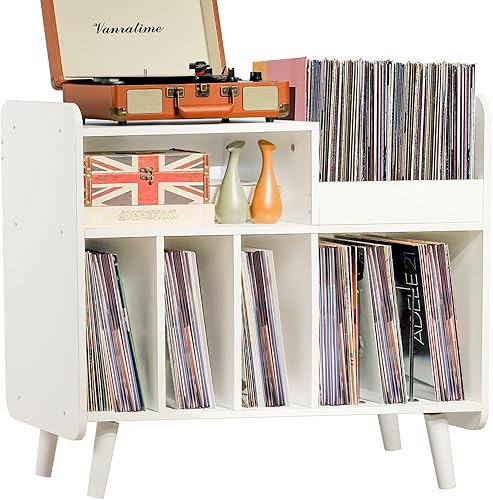 Soporte para tocadiscos, armario grande para tocadiscos con almacenamiento de vinilo abierto y estante de exhibición con capacidad para hasta 350