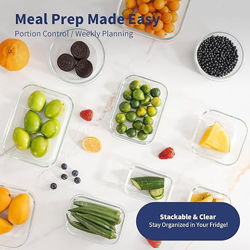 Miniatura 5 de GC GENICOOK Recipientes de vidrio para almacenamiento de alimentos con tapas de cristal, recipientes de preparación de comidas con ventilación para