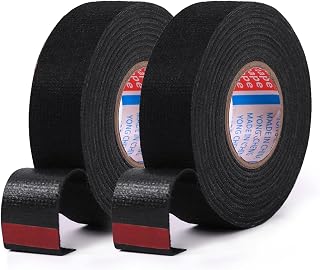 HSTECH 2 Rolls Wire Loom Harness Cloth Tape 15mm x 15m - Black Adhesive Fabric for Auto Wiring, Noise Dampening & Heat Proof