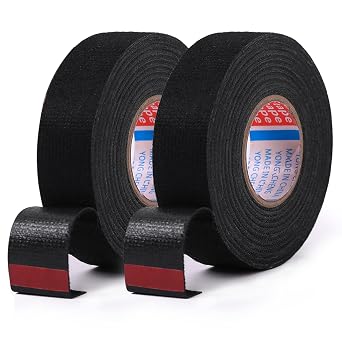شريط تسخير نول الأسلاك HSTECH 2 Rolls، شريط قماش تسخير أسلاك السماعات، شريط قماش لاصق أسود، لتسخير الأسلاك الكهربائية للسيارات، مقاومة للحرارة، امتصاص الضوضاء، 15 مم X 15 م