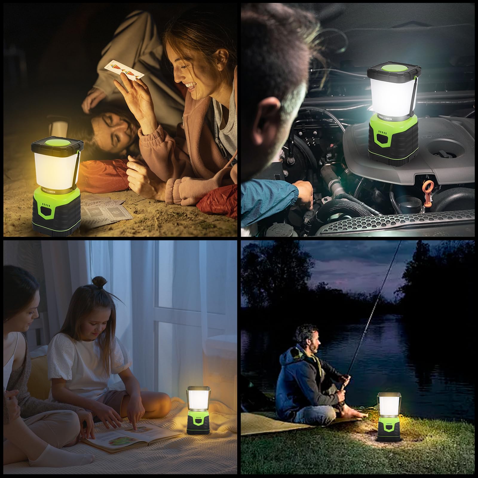 Linterna LED de camping, 1000 lúmenes, 4 modos de luz, funciona con pilas, IPX4 impermeable, linterna de emergencia regulable con indicador de batería para acampar al aire libre, senderismo