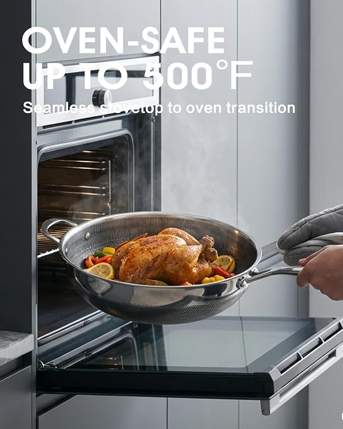 Wok antiadherente USELUCK de acero inoxidable 12 pulgadas con tapa de vidrio miniatura 6