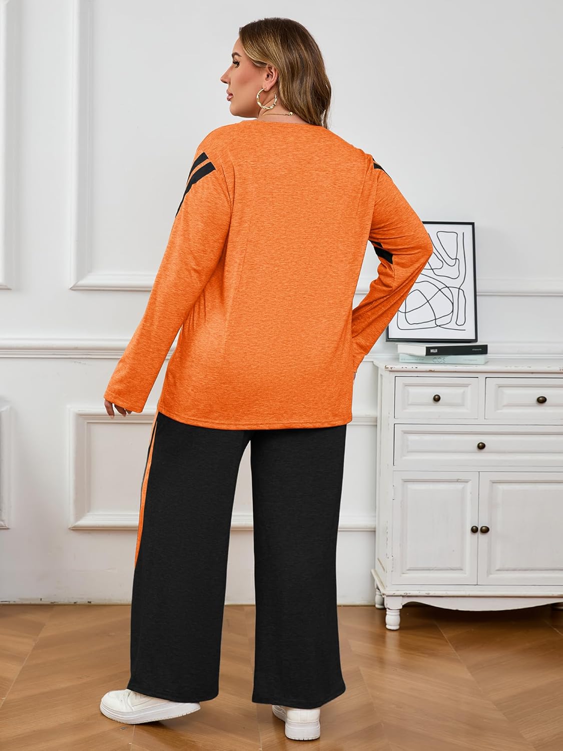 Chulianyouhuo Womens Plus Size 2 Piece Outfits Tracksuit 2025 Fall Lounge Set Wide Leg Pants Long Sleeve Tops Sweatsuit - Image 4