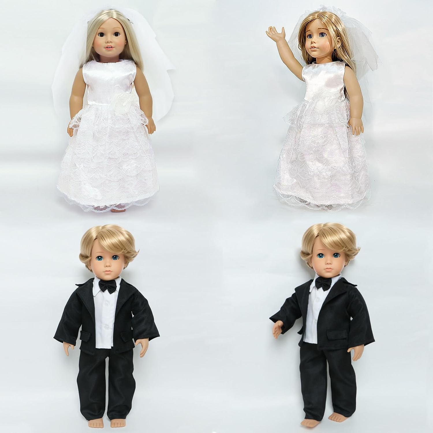 18 Inch Doll Clothes Accessories Wedding Set, Bride Wedding Dress and Groom Suit Outfit, Veil, Bow Tie for American 18 Inch Doll Girl Boy Ball Party