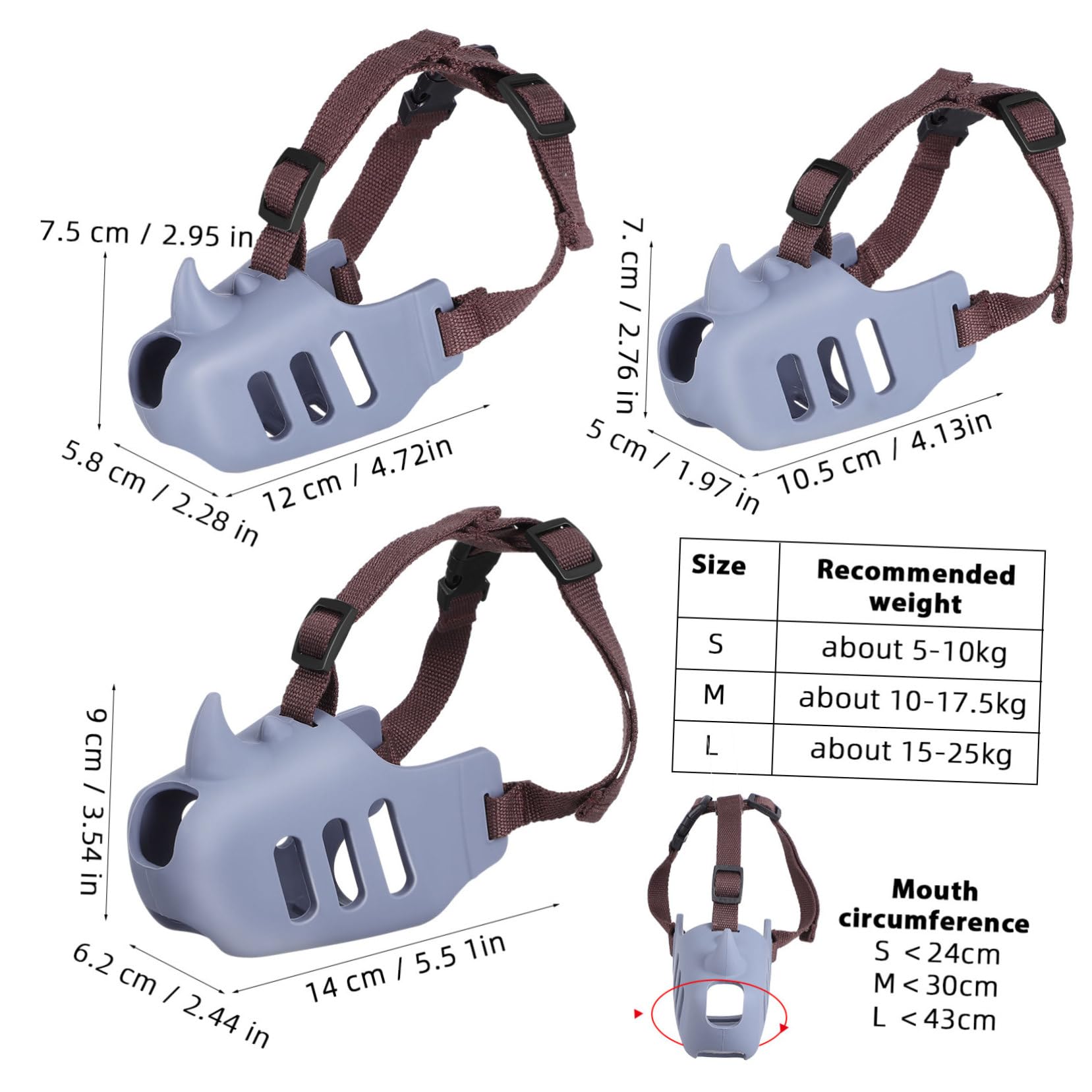 POPETPOP Dog Muzzle for Biting Prevention 3 Pcs Pet Masks Breathable Design Soft Silicone and Adjustable Straps for Small Medium Large Dogs