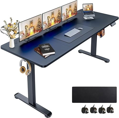 Vista 15 de Escritorio eléctrico de pie de 55 x 24 pulgadas, altura ajustable, escritorio para oficina en casa, computadora, estación de trabajo, memoria