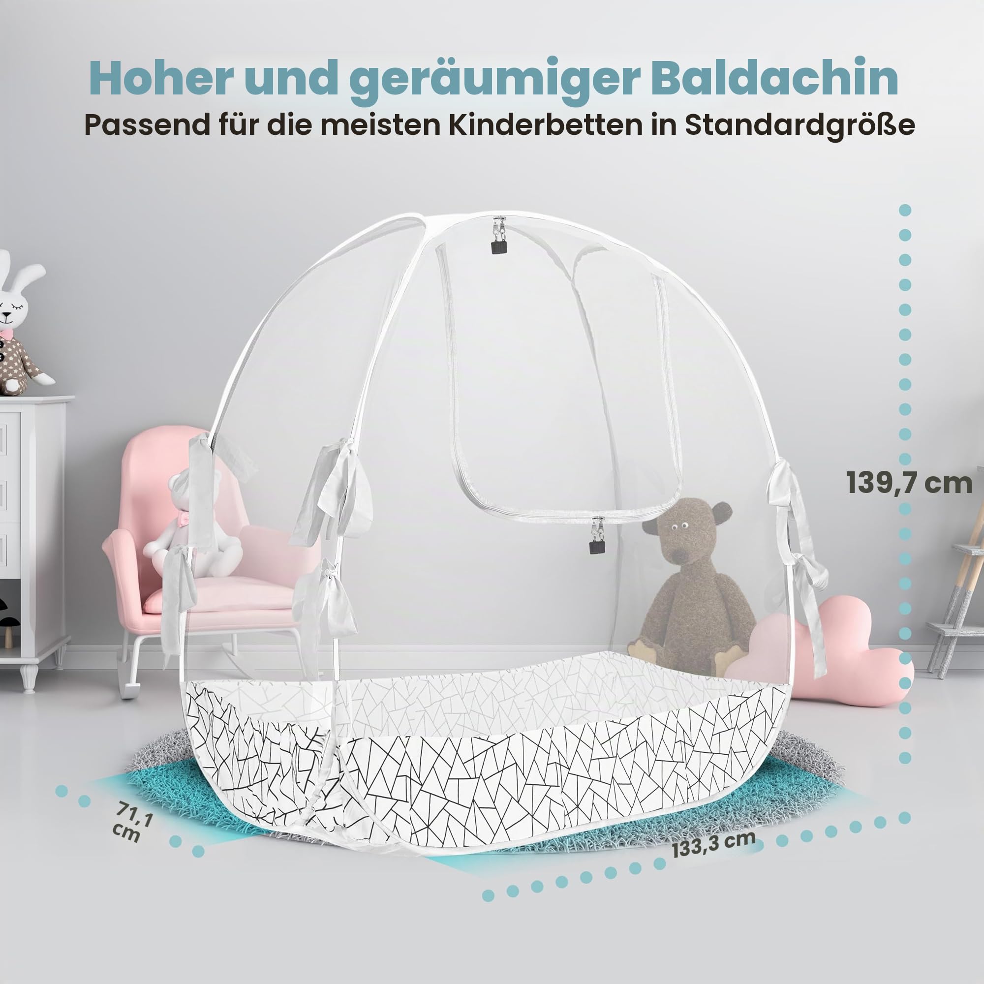 Pro Baby Safety PopUpKinderbettZelt, feines Netzgewebe, um das Baby vor Klettern, Stürzen und Mückenstichen, Sicherheitsnetz, BaldachinNetzabdeckung – stabile und stilvolle Kinderbettauflage