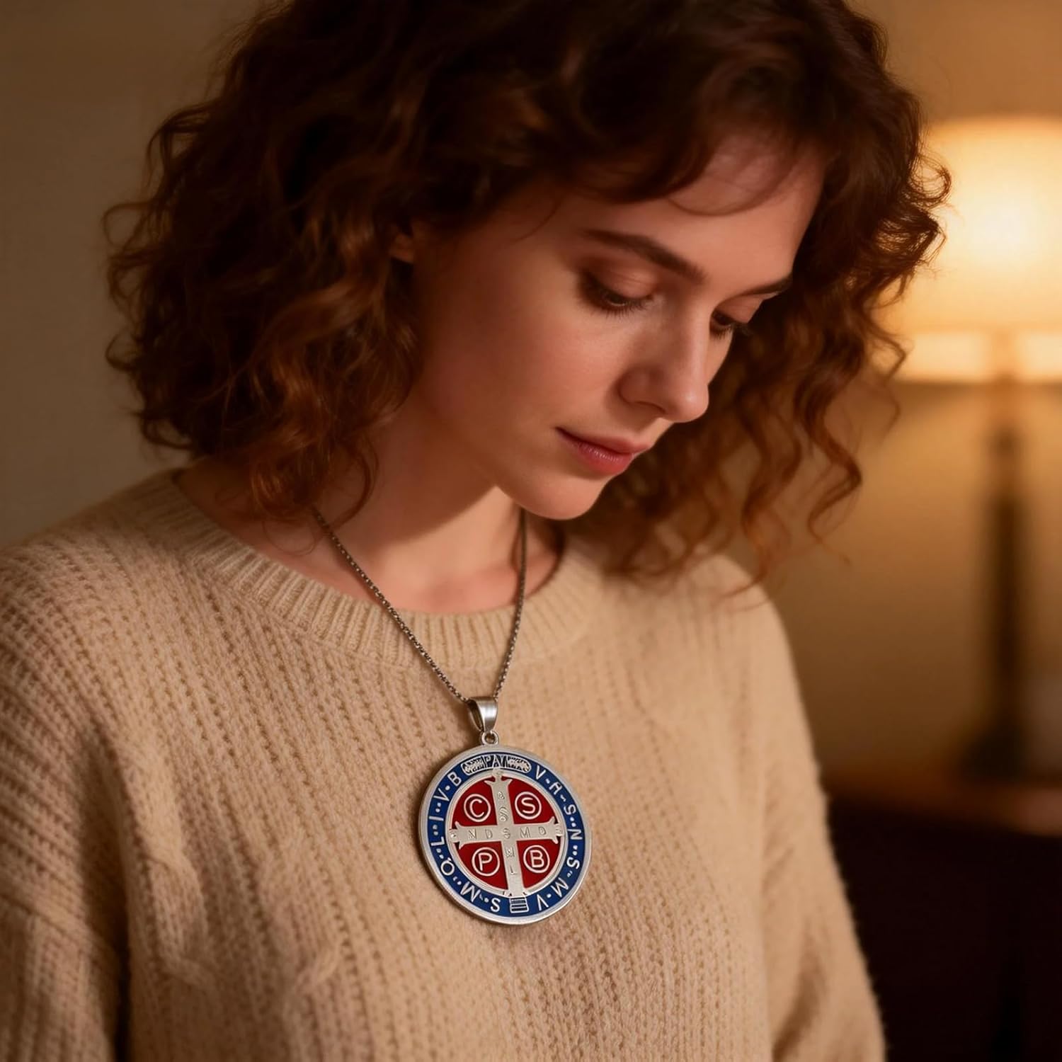 Cluksik 2PCS St Benedict Cross Medals, Vintage Large 3-Inch Brass Tone San Benito Wall Medal Pedant, Catholic Handmade Benedict Crucifix for Car Hanging and Home Blessing（Blue） - Image 7