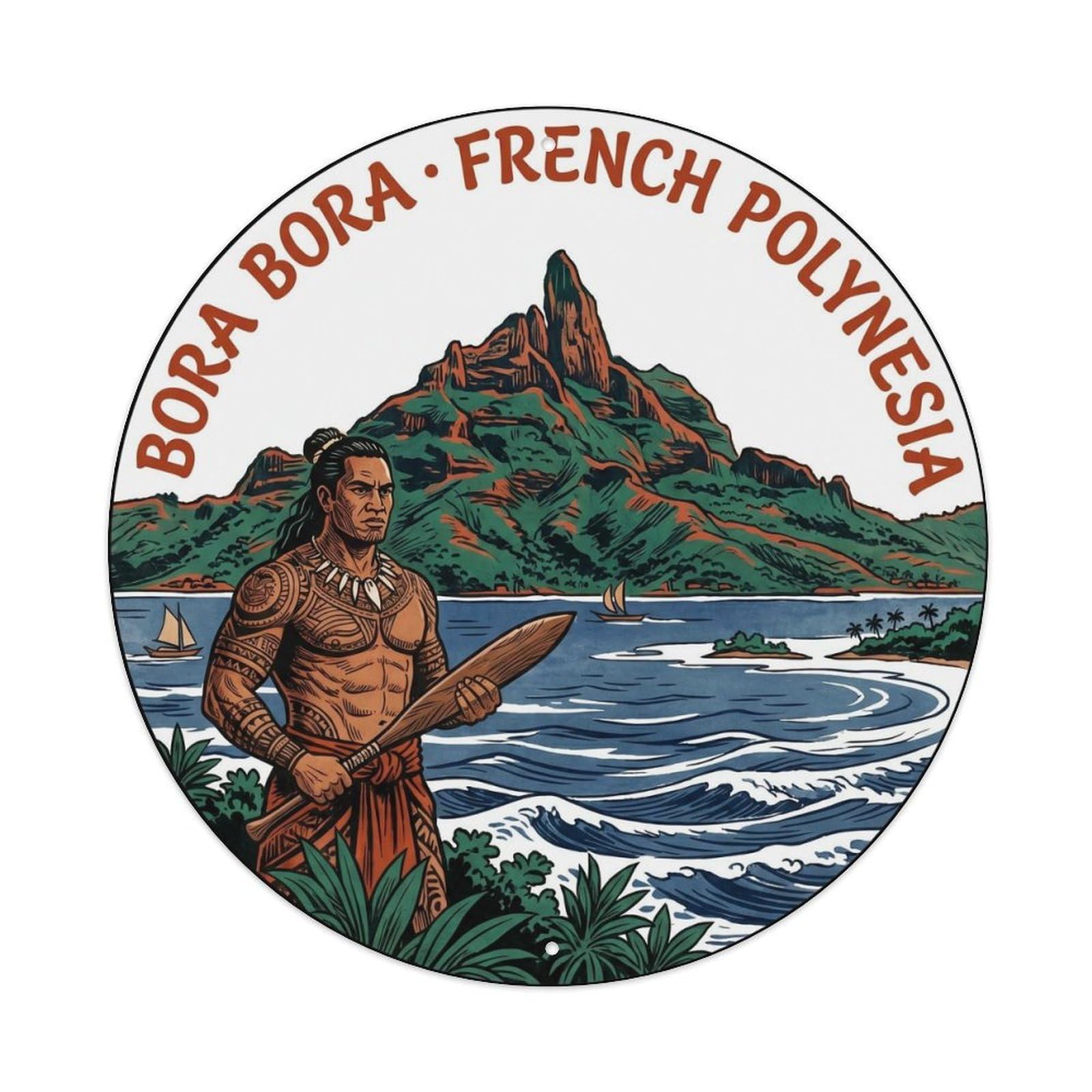Olyhtr 8X8inch Classic Style Borabora Otemanu Polynesian Warrior Woodblock Metal Tin Sign