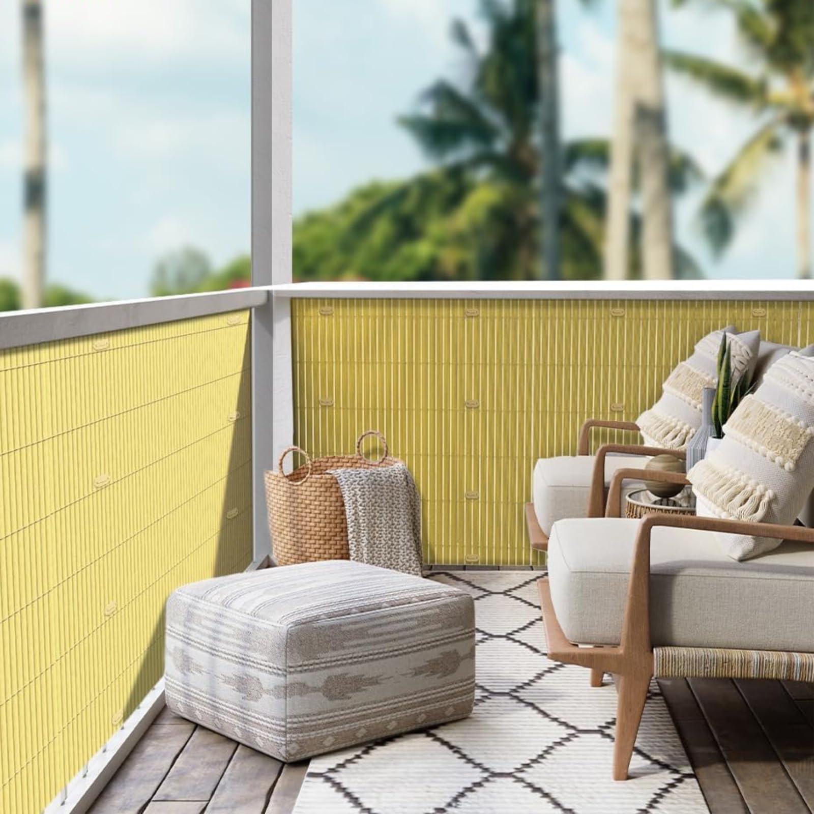 Arella PVC Effetto Bamboo Frangivista per Recinzione, Canniccio con Cordino Nylon, Schermo Privacy Paravista Resistente, per Giardino Balcone Terrazzo Esterno (Giallo, 2x3 mt)