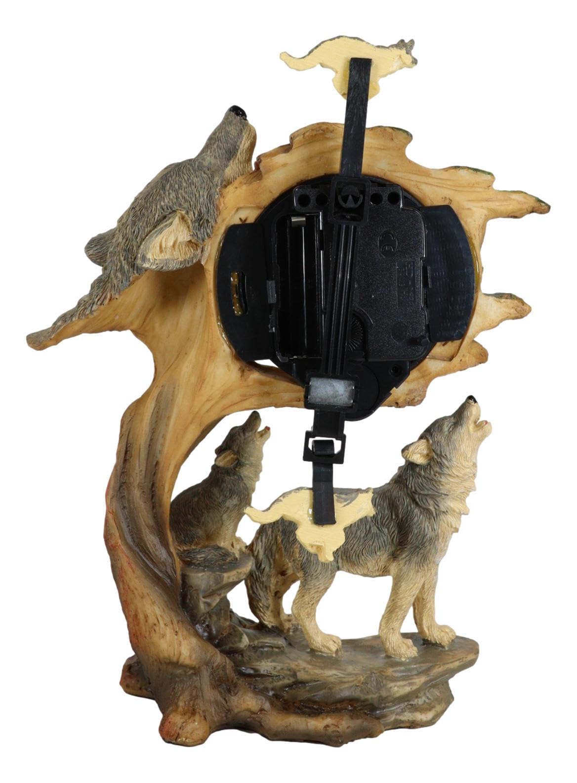 Ebros Moon Dancers Howling Gray Wolves Family Orologio da tavolo con pendolo alfa lupo e cucciolo di Tree Forest Habitat Orologio da tavolo Figurine