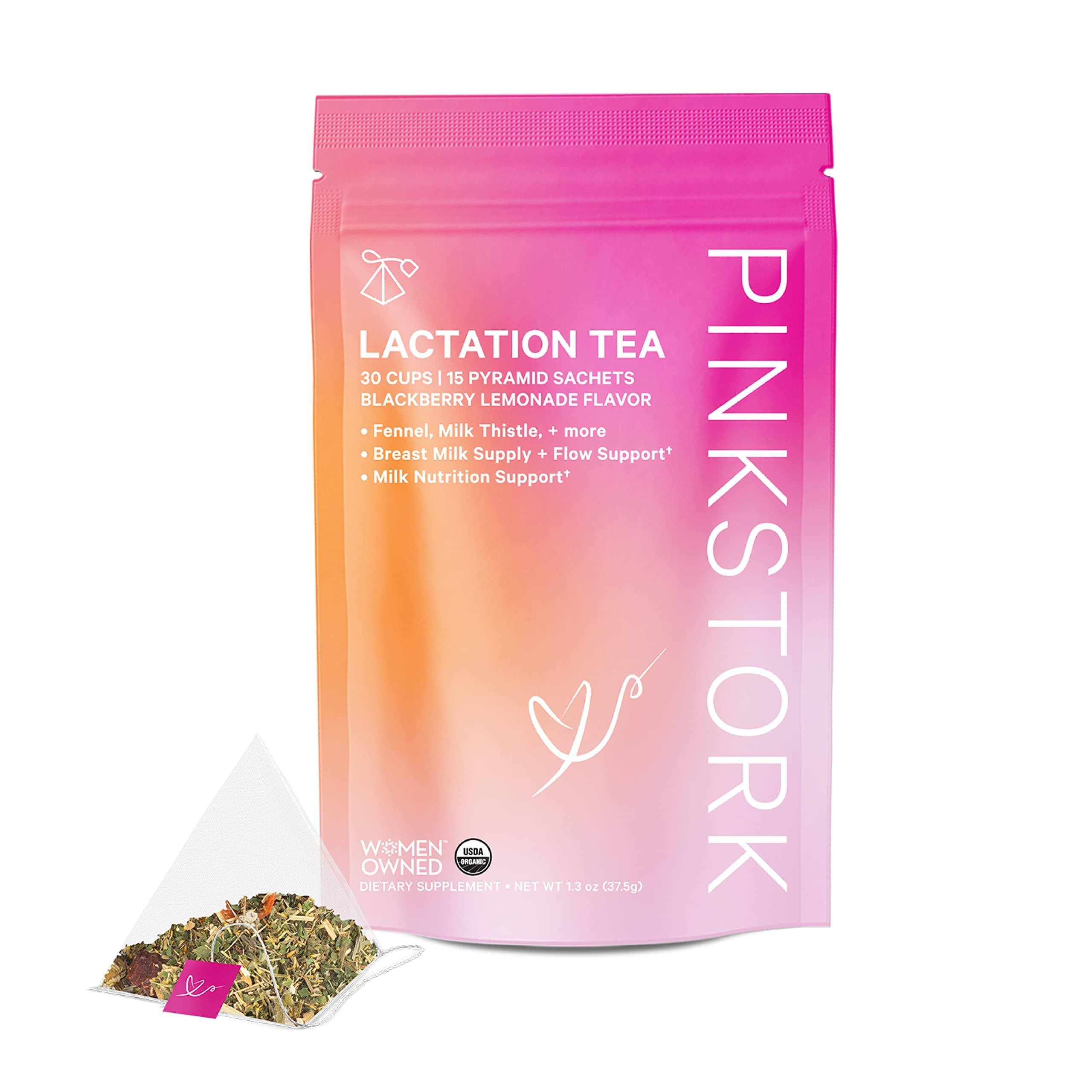 Pink Stork Lactation Support Tea: Organic Blackberry Lemonade Nursing Tea for Breast Milk Supply, Fenugreek, Fennel, & Anise, Breastfeeding Essentials, Postpartum Essentials, Women-Owned, 30 Cups